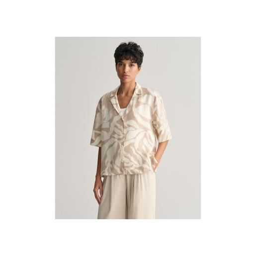 Gant per donna. 4300333 camicia beige con stampa di palme dal taglio rilassato [3130656], casual, lino, manica corta