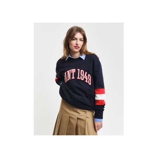 Gant per uomo. 2036040 felpa girocollo con blocchi di colore sulle maniche blu navy [3170487], casual, cotone