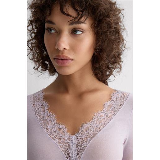 Intimissimi maglia scollo a v ultralight con cashmere e pizzo viola