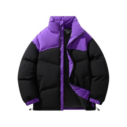 Generico giaccone invernale uomo colori a blocchi, giubbotto termico uomo cerniera senza cappuccio collo alto, piumini leggeri - giacche fitness montagna nero m