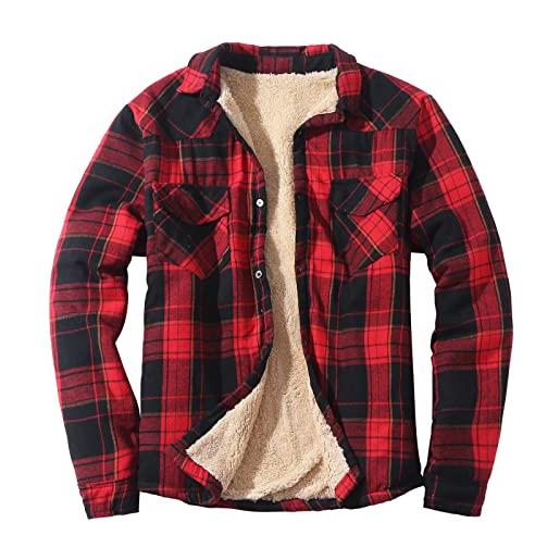 Generisch camicia da boscaiolo da uomo spazzolata camicia da lavoro a quadri camicia a quadri lana d'agnello con bottoni giacca camicia di flanella spessa termica foderata giacche-camicia con fodera