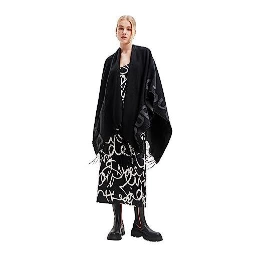 Desigual poncho_logo paris, poncho_logo parigi da donna, black, one size