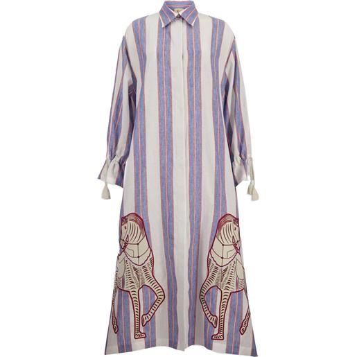 PAULA abito a righe con ricami - blu