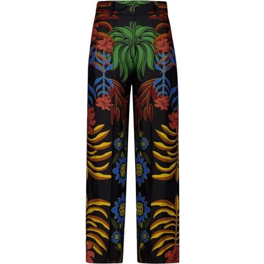 PAULA pantaloni in twill di seta a fiori - nero