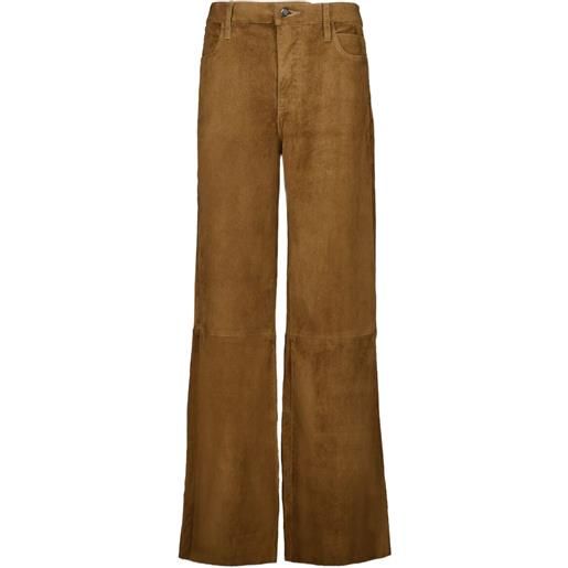 PAULA pantaloni ampi in pelle scamosciata - marrone