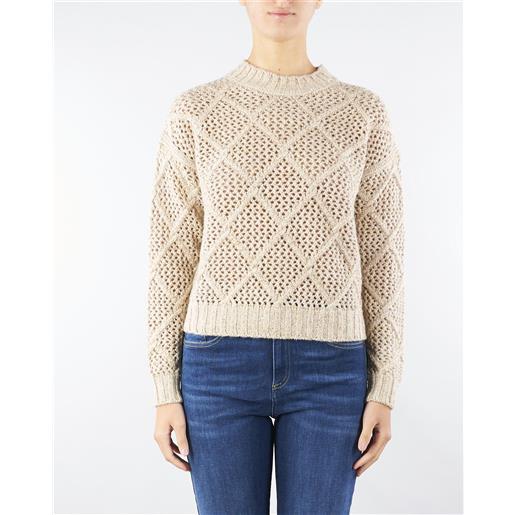 MAX MARA STUDIO maglia boxy beige in lana e cachemire con paillette