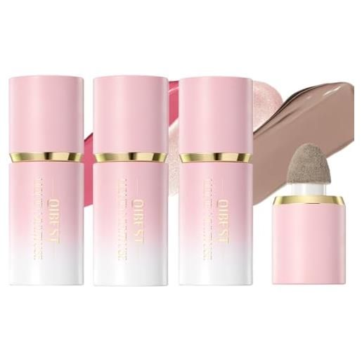 HOPHAT set di 3 trucchi per il contouring, illuminante e fard liquidi, a lunga tenuta, naturale, impalpabile, modellabile, con fard, stick di bellezza, illuminante liquido (set d)