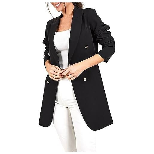 VaiKanhai cappotto da donna, rosa antico, tuta da lavoro, tinta unita, scollo a v, maniche lunghe, doppiopetto, lunghezza media, adatto per la strada quotidiana al lavoro, abito casual, blu, xxl