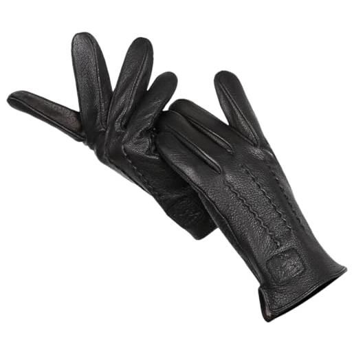 Dcvmvmn guanti invernali da uomo guanti in pelle da uomo in morbida lana calda nera guanti invernali da uomo design cucito, misura standard. , 11.5