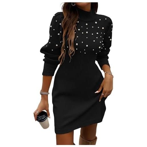 Hotouch Abito In Maglia A Costine Donna Con Cintura – Girocollo, Maniche Lunghe, Linea A Svasata – Vestito Invernale Tunica Marrone (Taglia L) - 2