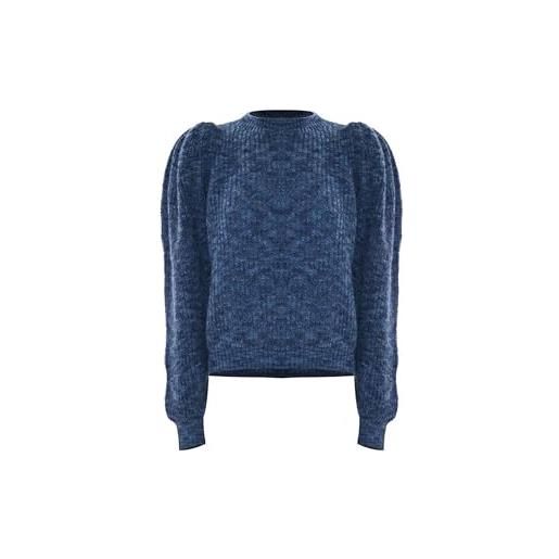 Kocca - maglia con maniche a sbuffo donna, fantasia melange, girocollo, colore: blu, modello: a25pma7465abun0000, taglia: s