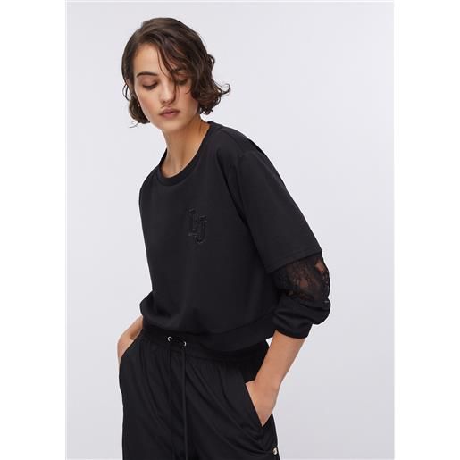 LIUJO liu jo felpa con inserti in pizzo, nero