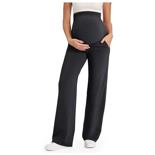 G4Free ever. Going - pantaloni premaman sopra la pancia, per yoga, lavoro, elastici, per la gravidanza, pantaloni a gamba larga con tasche, blu reale, medium petite