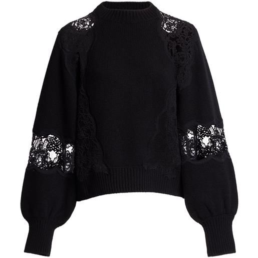 Elie Saab maglione con inserto in pizzo - nero