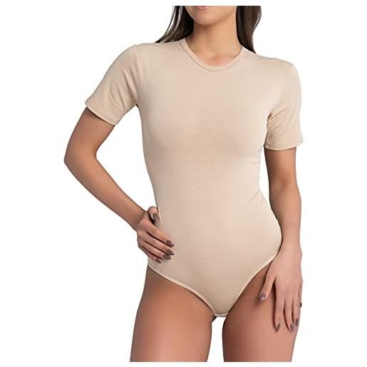 Evoni Body Donna Manica Corta In Cotone Opaco – Basic Semplice E Comodo – Chiusura A 3 Ganci – Taglia XL (Nero, 42 Italia) - 2