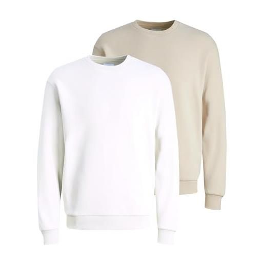 JACK & JONES felpa da uomo tinta unita, confezione da 2 (rockery/bianco), m
