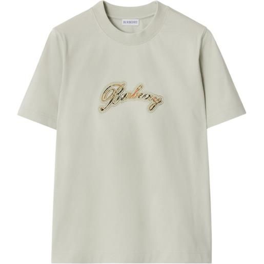 Burberry t-shirt in cotone check con logo in corsivo - toni neutri