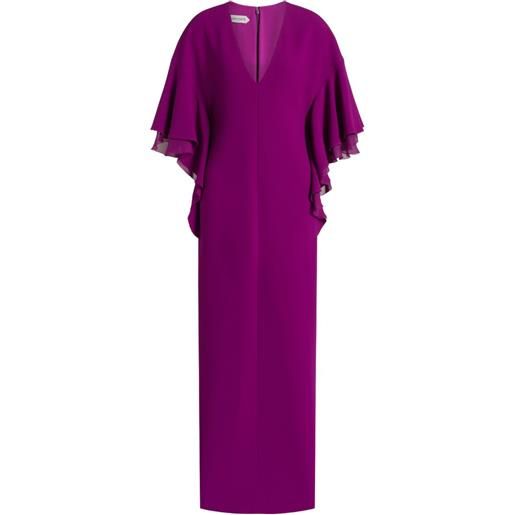 Alberta Ferretti abito lungo con scollo a v e ruches - viola