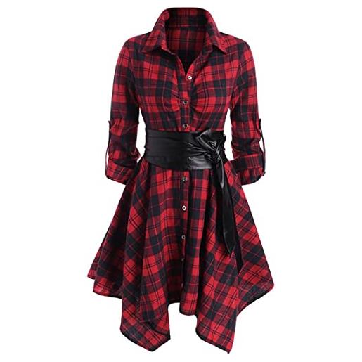 OLIPHEE vestito a quadri con cintura in pelle sintetico camicia lunga casuale per ragazze e donna m nero