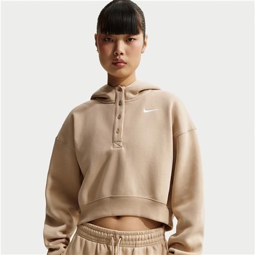 Nike felpa oversize corta serafino con cappuccio Nike phoenix fleece - donna - marrone