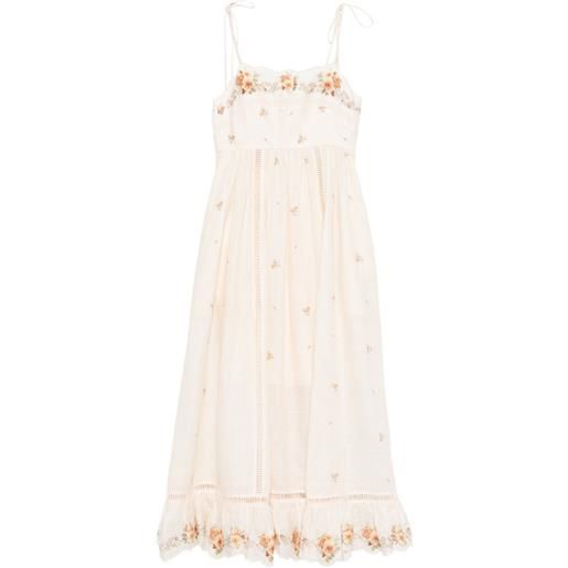 ZIMMERMANN abito midi patience con ricamo a fiori - toni neutri