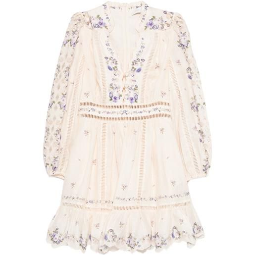 ZIMMERMANN abito corto patience con stampa a fiori - toni neutri