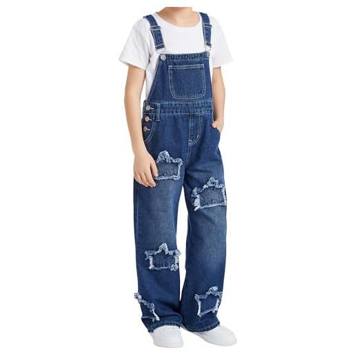 Happy Cherry ragazze salopette di jeans regolabili pantaloni con bretelle unisex bambini tuta di denim blu scuro casual senza maniche con modello a stella 10-11 anni