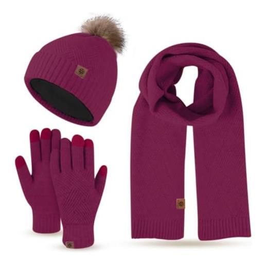 Uomo Invernale Termici Berretto Cappello Sciarpa Scaldacollo Touch Screen Guanti Set con Fodera in Pile