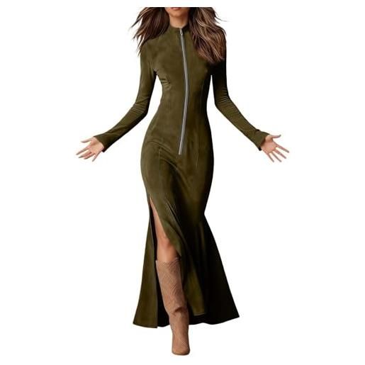 Generisch abito da sera da donna in pile, per l'inverno, a maniche lunghe, elegante, per il tempo libero, per le feste, per le feste, verde, m