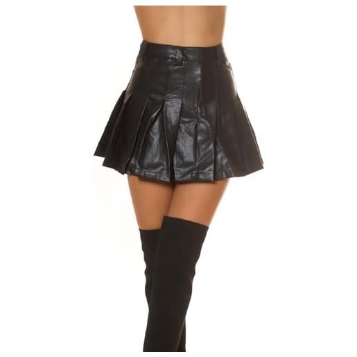Koucla minigonna da donna a vita alta, in similpelle, con pieghe cantina, linea a, in pelle pu nera, nero , s