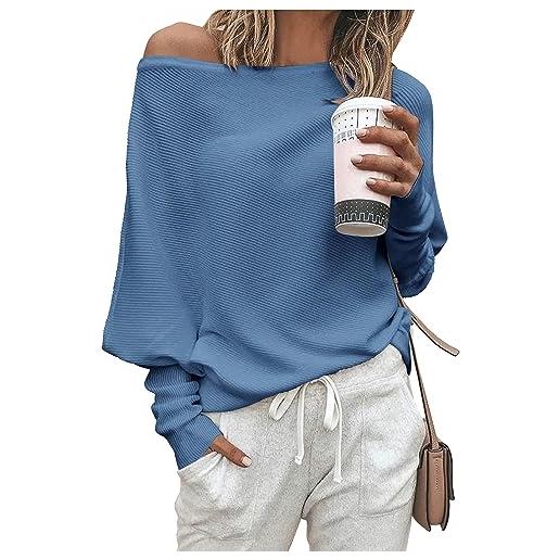 Zenlonr maglioni autunnali da donna 2025 casual a maniche lunghe a pipistrello allentati con spalle scoperte pullover in maglia top, viola, x-large