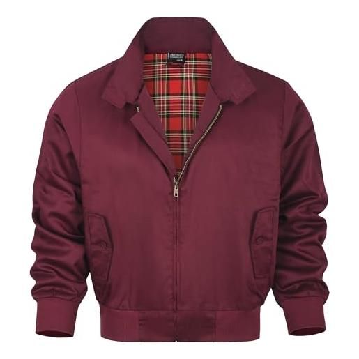 Shah Traders harrington, giacca harrington, giacca da uomo army and workwear harrington, giacca in inglese a quadri, fodera a quadretti rossi, taglie xs-4xl, rosso bordeaux, m