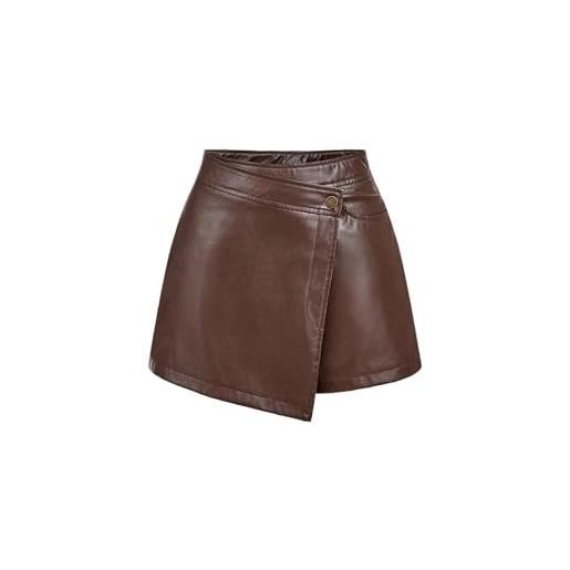 GORGLITTER pantaloncini da donna eleganti in ecopelle, a vita alta, con tasche, in pelle pu, con chiusura lampo, per tutti i giorni, marrone mokka. , l