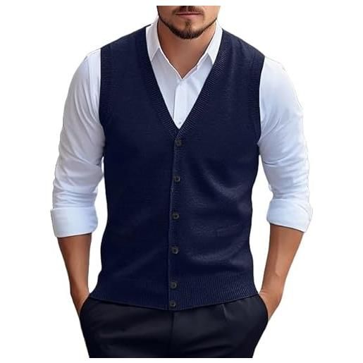 Cardigan Uomo Maglione Pesante Con Bottoni - BLU - Foto 11