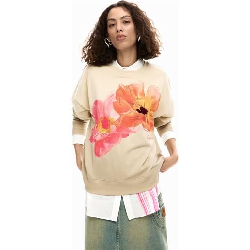 Desigual, felpa con fiori, donna, cotone, rosso, l