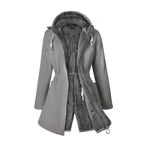 ATLASLAVA cappotto invernale da donna, in pile, caldo, lungo, in softshell, per le mezze stagioni, invernale, s-3xl, grigio chiaro, s
