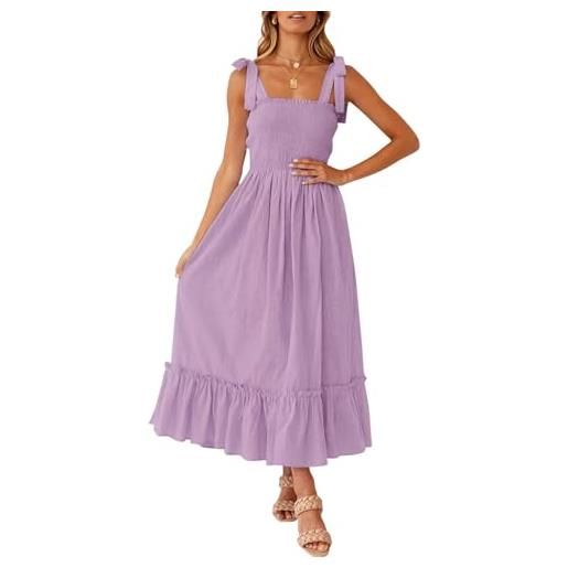 ZESICA abito lungo da donna con spalline sottili, boho, con scollo quadrato, tinta unita, con volant, linea da spiaggia, lavanda, s