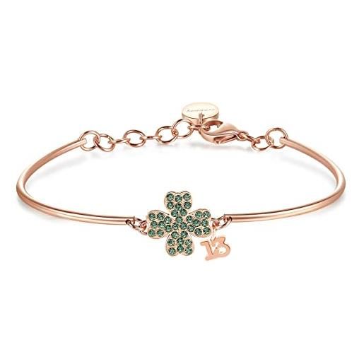 Brosway bracciale donna, bracciale rigido in acciaio e cristalli con simbolo quadrifoglio | collezione chakra - bhk358