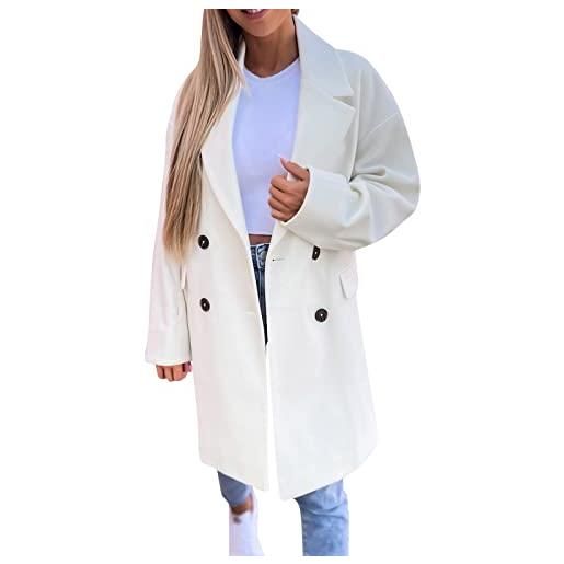 OBiQuzz cappotto in tweed da donna british - cappotto di lana stile hepburn lungo al ginocchio cappotto in tweed, lungo risvolto, giacca autunnale doppiopetto, a maniche lunghe, con bottone, giacca