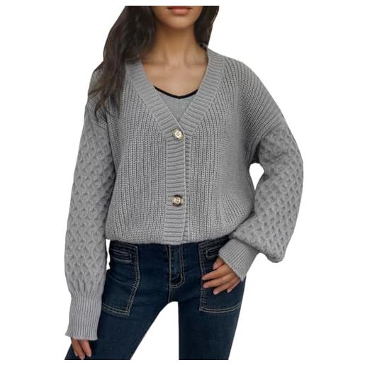 TACSTRUN tinta unita cavo maglia cardigan maglione manica lunga pulsante giacca inverno chunky aperto cappotto anteriore, grigio, s