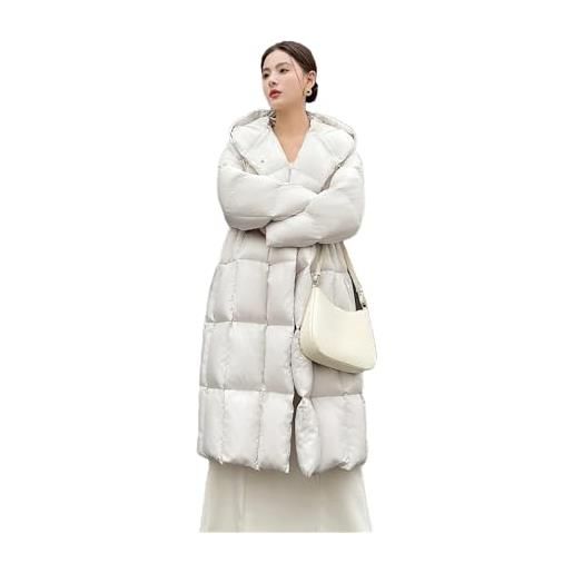 Pulcykp piumini invernali da donna cappotti larghi spessi caldi con cappuccio lungo piumino parka capispalla, mandorla grigia, m