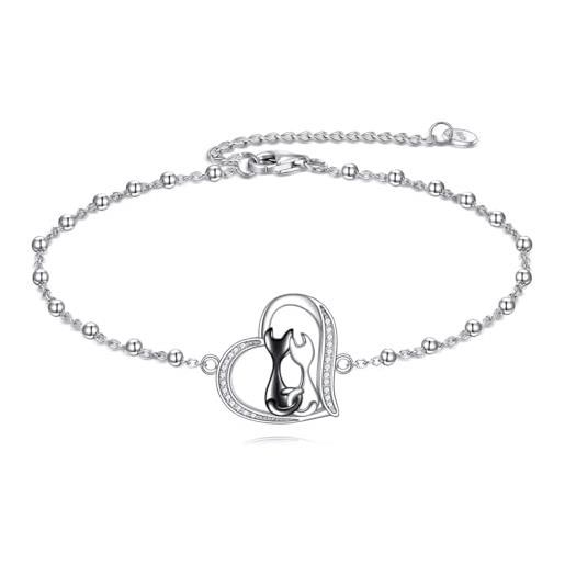 YAYAKO Osso di Pesce Gatto Bracciale Bangle Acciaio Inossidabile 18k Bracciale d'oro per Donna Ragazze Gioielli Dainty Bracciale Charms Gatto Regali (Argento Bracciale Osso di Pesce