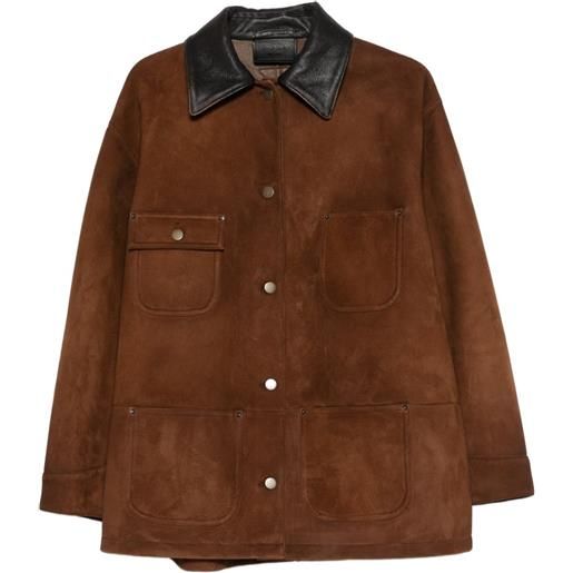 Prada giacca in pelle scamosciata con logo - marrone