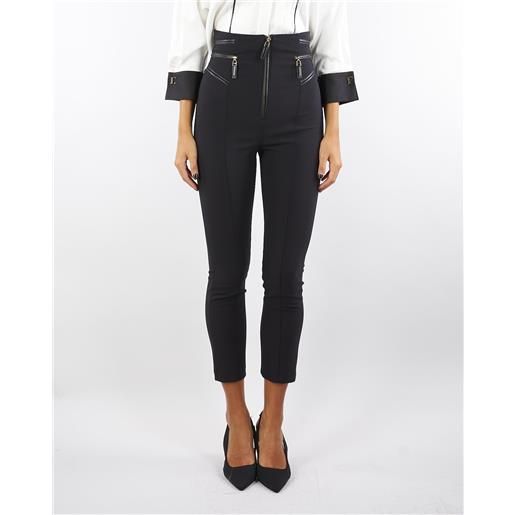 ELISABETTA FRANCHI pantaloni nero in crêpe con dettagli zip