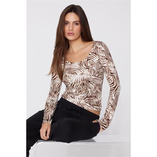 Tezenis maglia manica lunga scollo ampio viscosa stampata donna nero