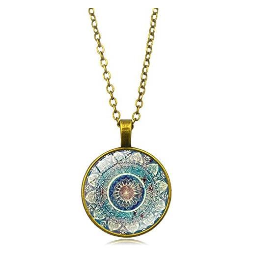 NAMANA Collana Lunga Con Ciondolo Mandala – Geometria Sacra, Finitura Spazzolata Argento
