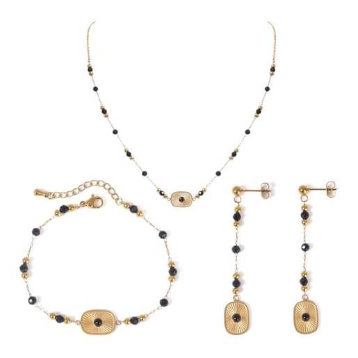 Set Gioielli In Legno Arancione: Collana Lunga 90 Cm, Bracciale Elastico E Orecchini Pendenti | Casual Chic | Avalaya