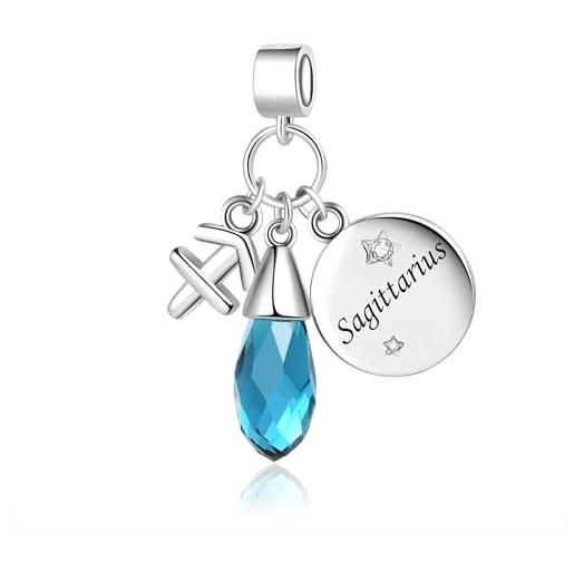 FGT charm pendenti dello zodiaco con pietre portafortuna scintillanti compatibili con braccialetti pandora charms moments per compleanni delle donne, misura unica, rame, nessuna pietra preziosa