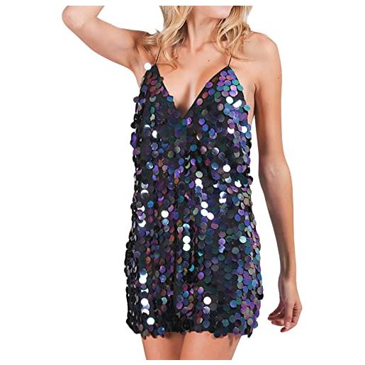 Generico abito da donna con paillettes scollatura profonda schienale senza spalline e taglio life (black, s)