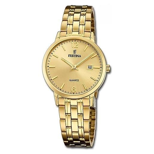 Festina SWISS MADE Orologio Uomo Analogico Acciaio 316L Oro - Quarzo - Vetro Zaffiro Resistente - Impermeabile 5 ATM - F20022/3 Classic Steel